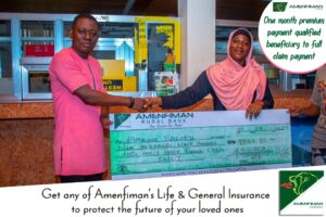 Read more about the article Amenfiman Rural Bank presents a Home Call Policy Benefit of GHC 9,933.80 to Fuseina Salifu as death claim in favour of Mustapha Salifu who died through an accident