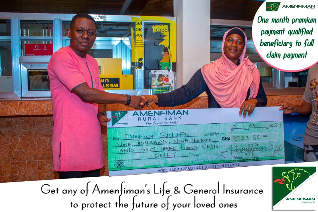 You are currently viewing Amenfiman Rural Bank presents a Home Call Policy Benefit of GHC 9,933.80 to Fuseina Salifu as death claim in favour of Mustapha Salifu who died through an accident